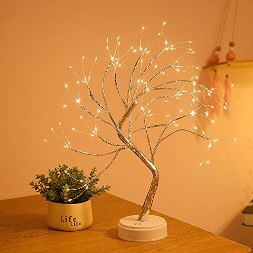Starry Kupfer String Baum Zweig Lampe LED Batterie betrieben oder USB Versorgung Warme Draht Nachttischlampe mit Touch Schalter für Home Room Decor