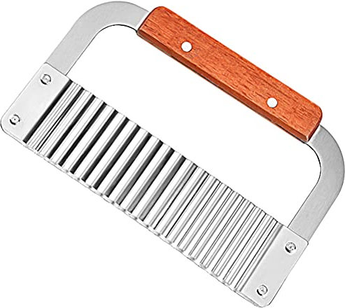Crinkle Cutter Stainless Steel Potato Slicer Heavy Duty Wavy Crinkle Cutting Chopping Tools with Wooden Handle for Carrot Veggies