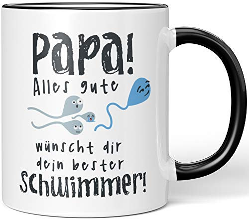 JUNIWORDS Tasse, Papa! Alles Gute wünscht dir Dein Bester Schwimmer, Wähle Farbe, Schwarz