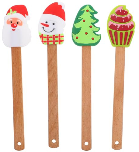 Cabilock 4Pcs Silicone Spatula Christmas Cream Scrappers Heat Resistant Seamless Rubber Non-Stick Cake Spatulas Kitchen Utensil Baking Tools (Assorted Color)