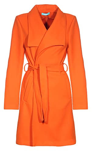 malito – Damen Trenchcoat einfarbig mit Gürtel & Taschen – klassischer Mantel für Herbst & Winter – schicker Übergangsmantel 15142 (Orange | Größe S)