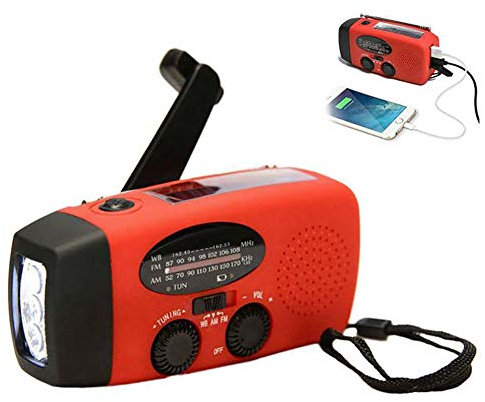 Solar Radio, Kurbelradio mit Handyladefunktion Solar, Tragbar Dynamo Radio AM/FM USB Wiederaufladbar Notfallradio mit 2000mAh Power Bank, LED Taschenlampe Notfall, Camping,