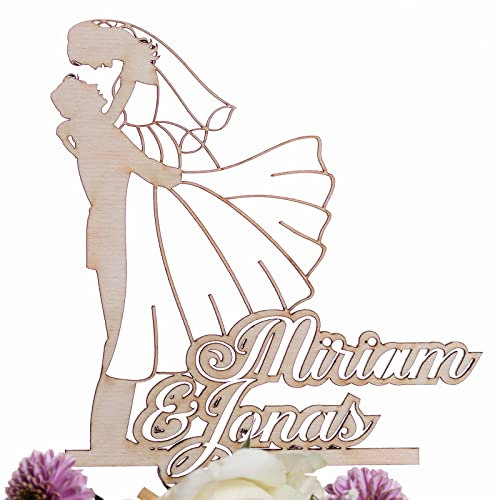 Hochzeitideal - Cake Topper Hochzeit personalisiert 'Lovely Couple' - Kuchen Deko in Holz - individuelle Cake Topper - Hochzeitstorte Deko (Lackiert)
