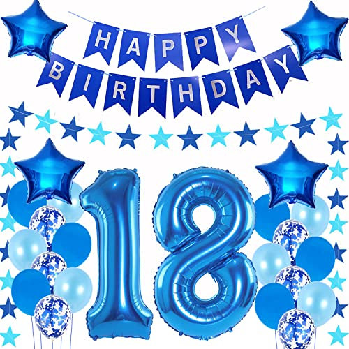 Luftballons 18. geburtstag junge deko blau,Geburtstagsdeko 18 jahre junge,Folienballon 18 Geburtstag Dekoration ,deko 18. Geburtstag Deko blau,geburtstags banner 18 deko