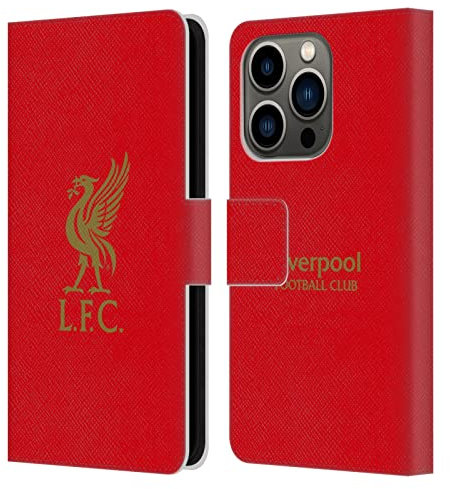 Head Case Designs Licenciado Oficialmente Liverpool Football Club Logotipo De Oro En Rojo pájaro de hígado Carcasa de Cuero Tipo Libro Compatible con Apple iPhone 14 Pro