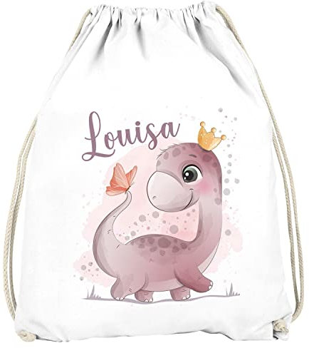 SpecialMe® Kinder Turnbeutel mit Name Dino Dinosaurier Schmetterling personalisierte Geschenke Mädchen Jungen Mädchen weiß Unisize