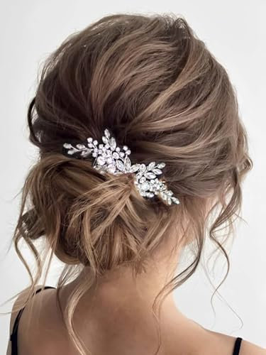 Vakkery Kristall Braut Hochzeit Haarkamm Silber Perle Kopfschmuck Strass Braut Haarschmuck für Damen und Mädchen