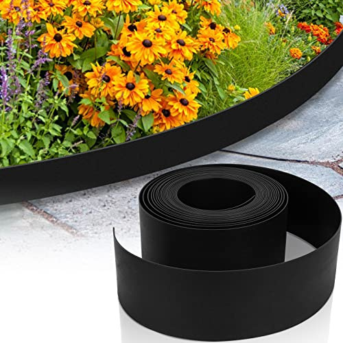 Izrielar Rasenkante Mähkante Rasen Kunststoff, Beeteinfassung Gartenumrandung,Elastische Beetumrandung Profilkante Pflasterstein Gartenwegen,Rasenkantenband(Länge 25m, Höhe 10 cm, Schwarz),ZA7300-M-1