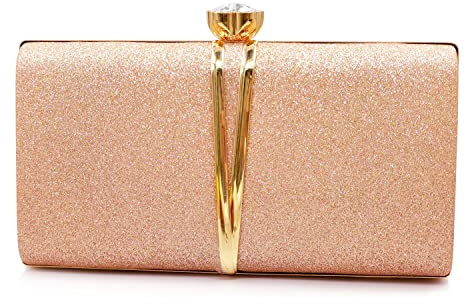 Aovtero Evening Bag Clutch Purses Women Wedding Party Bridal Handbag with Chain, Glitter-rose Gold