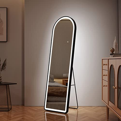 EMKE Schwarz Standspiegel mit Beleuchtung 147x45cm Ganzkörperspiegel mit 3 Lichtfarbe Dimmbar mit Speicherfunktion LED Standspiegel Groß mit Touchschalter Ganzkörperspiegel mit Beleuchtung