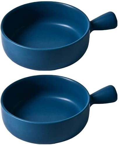 CAZARU 2pcs Bol à Soupe à l'oignon français en Porcelaine Mate Bol à Salade Rond avec poignées Assiette à Four en céramique Assiette à dîner de Style Nordique 4 Couleurs Disponibles-Rose