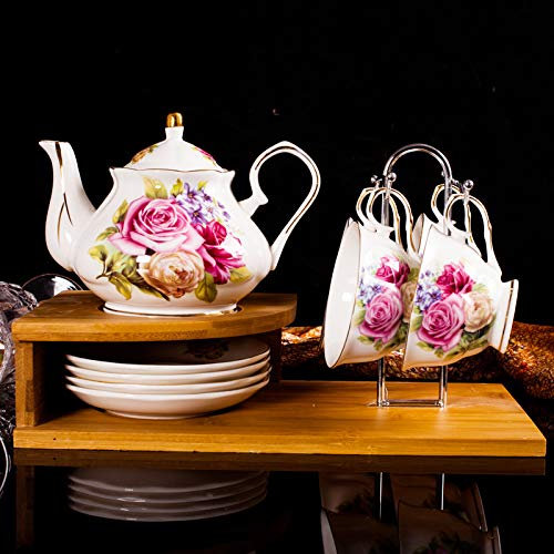 JUNNIU Vintage Floral Teeservice für Erwachsene, Britisches Porzellan, Teeservice, Teetassen und Untertassen-Set, China-Porzellan, Kaffee-Geschenkset mit Getränkehalterständer, A (B) (G) Decoration