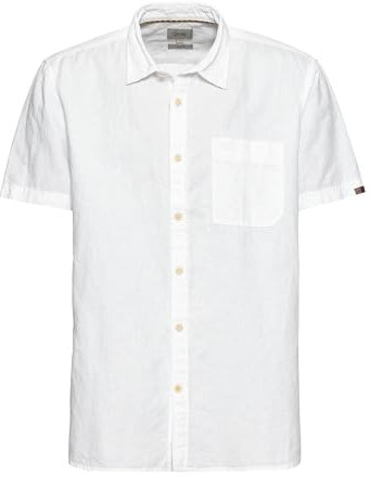 camel active Herren Kurzarm Hemd aus einem Leinen-Baumwoll-Mix Weiß, Menswear-XXL
