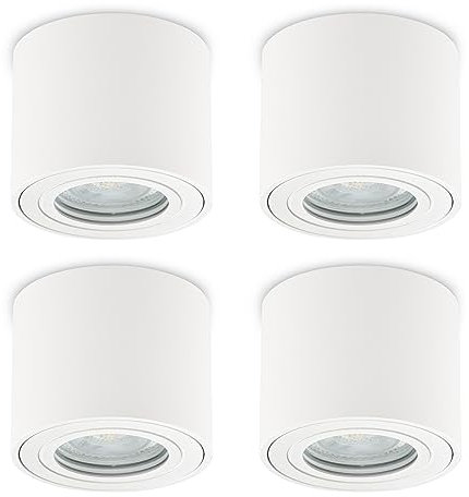 KYOTECH LED Aufbauspot flach IP44 Weiß Aufputz Deckenleuchte Ø80x65mm für LED Module 230V Aufbauleuchte Downlight Runde Wasserschutz für Bad & Außen 4 Stück ohne Leuchtmittel
