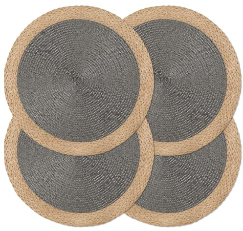 Noctiflorous Runde Tischsets, 4er-Set, 15 Zoll geflochtene handgewebte Tischuntersetzer, hitzebeständige, rutschfeste, abwischbare Tischsets mit breitem Rand für Küche, Esszimmer, drinnen und draußen