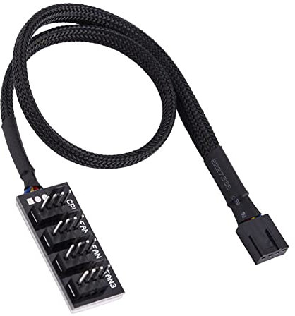 Black Sleeved 4 Way PWM Splitter Hub, Control Numerous System Fans, Expand One PWM Fan Header, Support PWM Function