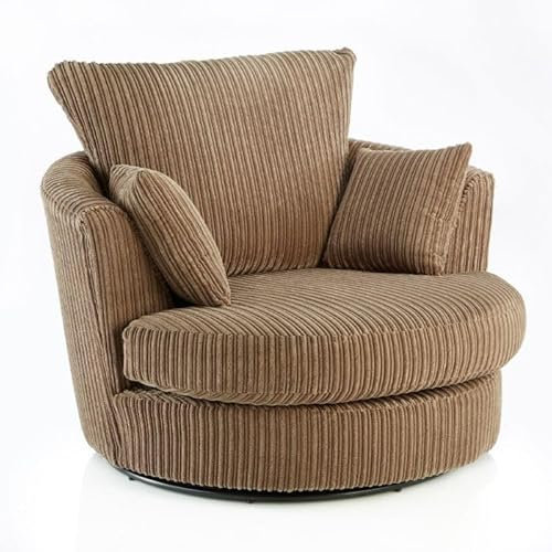 Cord Corner Sofa Jumbo 3 2 Seater Grey Brown Coffee Cream Suite Armchair Chair 6 COLOURS (SWIVEL CHAIR, COFFEE)