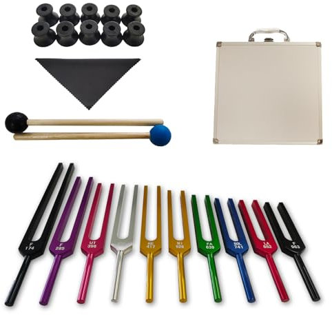 MIMIRACLE Solfeggio Stimmgabel-Set – 10 ungewichtete Gabeln aus Aluminiumlegierung mit Reinigungstuch, Gummihammer und Geschenkbox für Meditation, Yoga und Heilung