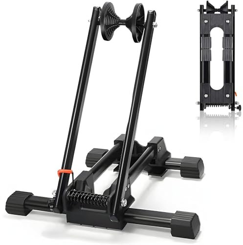Hatriel Professional Portabici Autoportante, Portabici da Terra, Parcheggio Bici Supporto per Ruota, Cavalletto Interno Pieghevole per Bicicletta in Alluminio, per Garage, Casa, Negozio Biciclette