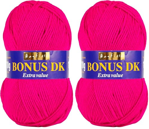Hayfield Bonus DK Double Knitting Yarn, Electric Pink (572), 100g by Sirdar (Pack of 2)