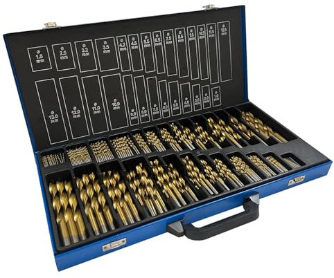 CAVATINY Lot de 230 forets à métal affûtés HSS - Pour perceuse à main Split Point - Jeu de forets à pierre professionnels - Pour acier inoxydable, acier, bois, fonte, aluminium