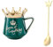 Xfeyaqlo Tazza Corona 300ml con Coperchio e Cucchiaio, Simpatiche Tazze Regina da The e Caffe, Mug in Ceramica, Bellissima Scelta Regalo (Verde Smeraldo)