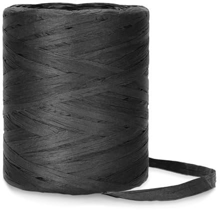 KINGLAKE Cinta de rafia natural de 200 m, cuerda de papel natural, cuerda de embalaje para decoración artesanal, embalaje de regalo, Halloween, tejido negro