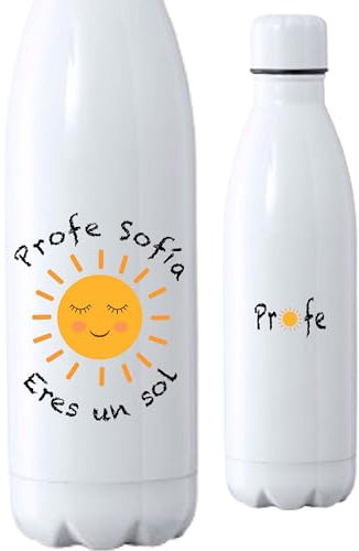 Botella térmica personalizable para profesores, regalo para profesores personalizado con nombre, profe eres un sol, regalo original para maestros