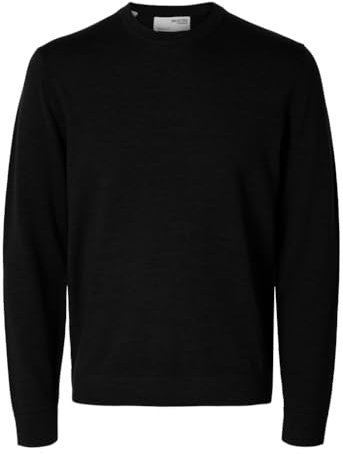 SELETED HOMME Slhtray LS Knit Merino Crew Neck Noos Suéter pulóver, Negro, XL para Hombre