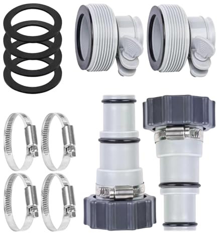 Pool Hose Adapter Kit, 2 Types Clamp Washer Pool Hose Adapters, General Replacement Parts for above Ground Pools, Fits 1.25 & 1.5 Inch Hoses
