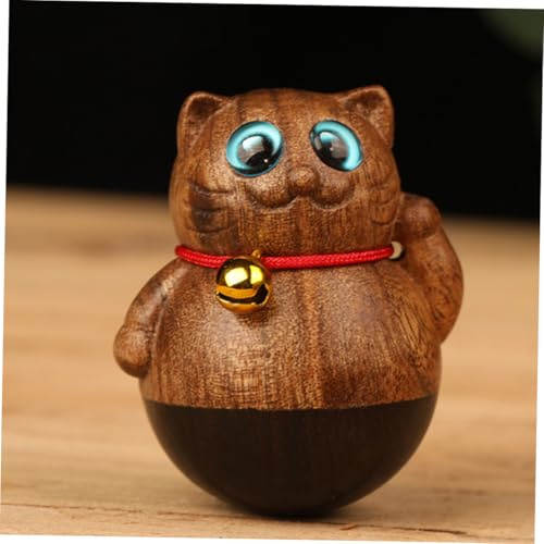 FUNOMOCYA Glückskatzen-Ornament Aus Holz Tumbler-Spielzeug Für Katzenliebhaber Deko-Figur Für Schlafzimmer Und Büro