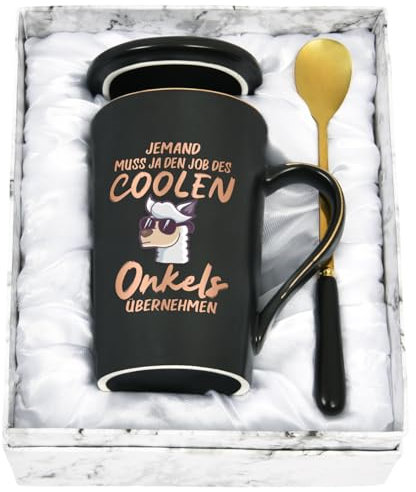 Joymaking Onkel Geschenk Kaffeetasse mit Spruch - Jemand muss ja den Job des coolen Onkels übernehmen - Beste Onkel Geschenk zum Geburtstag Weihnachten Onkel geschenk, 400ML Schwarz