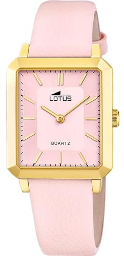 Lotus Montre pour Femme 18988/3 Square Series Boîtier en Acier Inoxydable Doré Bracelet en Cuir Rose