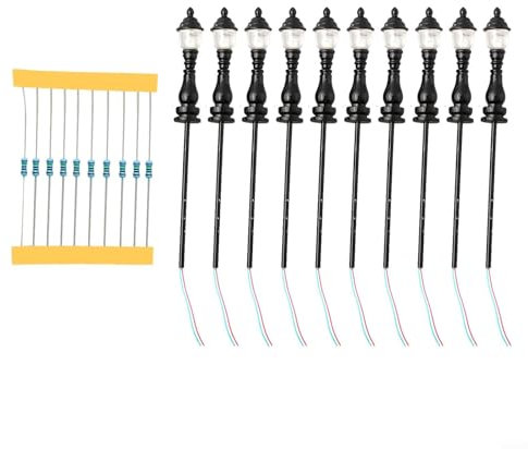 Besttoolifes HO N 10 Stück Modelleisenbahn Laternenpfahl Lampe 4,5 cm 12 V Straßenlaternen Modell Außenleuchte Modellbausatz für Modelleisenbahnen und Gebäude Anschluss an eine sichere 3V Stromquelle