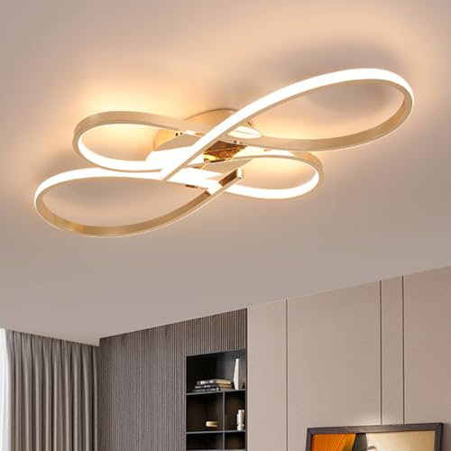 Deckenlampe LED Deckenleuchte Wohnzimmerlamp Schwarz Wohnzimmer Lampe Dimmbar mit Fernbedienung Modern Design LED Deckenbeleuchtung für Schlafzimmer Kinderzimmer Esszimmer Lampen (Gold 60cm)