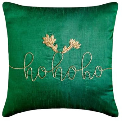 The HomeCentric Halloween-Weihnachten Dekorativ Grün Kissen Überzüge 2 Stück 45 x 45 cm Seide Kissen Ho Ho Ho Wort Kissenbezug, Buchstaben und Wörter Modern Kissen Überzüge - Ho Ho Cheer
