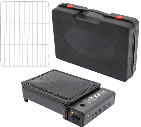 ACROSSPART Barbecue portatile da campeggio, a gas, piccolo barbecue a gas, con griglia e valigia, per campeggio, viaggi e cucina all'aperto