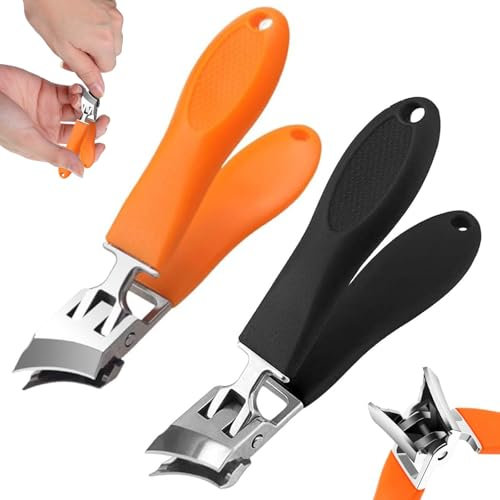 HEOUCH 2 Pièces Coupe Ongle Incliné, Coupe Ongle Professionnel, Acier Inoxydable Guillotine Capsule Ongle, Entièrement Lavable, Avec Couvercle de Protection, Saletés Compartiment de Rangement