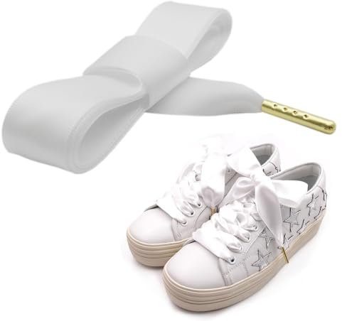 ZORVUJI Lacet Satin Blanc pour Femmes, Lacet Large 3,2 cm pour Baskets, Chaussures de Sport, Escarpins et Mocassins, Idéal pour Chaussures de Mode et Quotidiennes, Longueur 150 cm