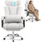 BASETBL Heavy Duty Office Chair 440lbs 200kg Executive Desk Chair Extra Wide Thick Spring Cushion Adjustable Headrest Big Tall Computer Chairs with Footrest for Heavy People 90° - 120° XXL Fabric Grey