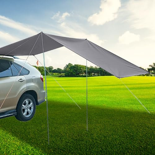 Auto Markise Camping Dachzelt Wasserdicht Sonnensegel, Auto Zelt Camping Sonnendach Heckklappenzelt mit UV Schutz, Auto Dachzelt für PKW SUV-Modelle, Camper, Campingbus (Grau, 300 x 200cm)