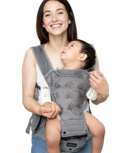 Pandanling Portabebés con Asiento de Cadera, 0-36 Meses, Gris | Ganador Premio Mom's Choice. Portabebés ergonómico con asiento de cadera, 6 modos de porte. Certificado seguridad. 3-35 kg.