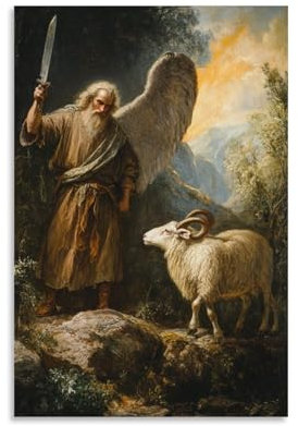 ZBBZJYHH Abraham with Knife Raised on The Mountain, Pausing As An Angel Intervenes And A Ram Rustles Nearby in The Thicket. Modern Artistic Wall Mural Hanging Decor Poster08x12inch(20x30cm)