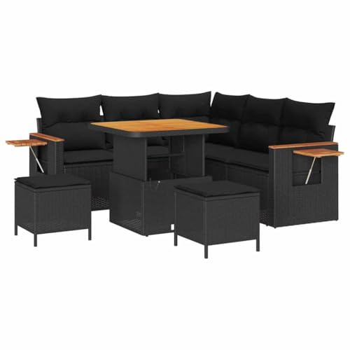 vidaXL 8-teiliges Garten-Sofa-Set mit Kissen in Schwarz aus Poly-Rattan – Bequeme Sitzgelegenheiten für bis zu 6 Personen. Perfekt für Deine Moderne Terrasse oder Lounge.