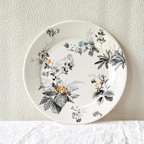 MAGICVOGEL Assiette plate en céramique - 20,5 cm - Assiette à dessert - Assiette de service moderne pour steaks, spaghetti, sandwich, gâteaux, collations (fleurs)