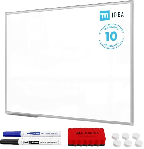 TM IDEA® Reihe Flex Magnetisches Whiteboard 60x40 cm Magnettafel kratzfest und trocken abwischbar mit 2 Whiteboard Stifte, 6 Magnete und 1 Schwamm, für Schule, Haus und Büro
