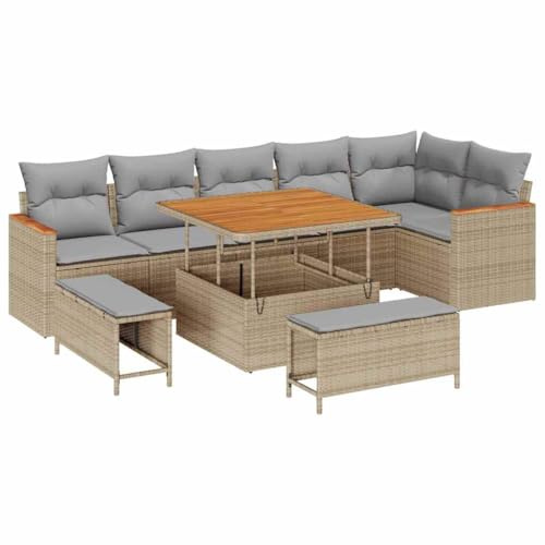 vidaXL Gartensofa-Set 9 STK. Beige Poly-Rattan
