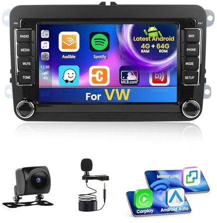 Inefala 4+64G 7'' Android 15 Autoradio pour VW Golf 5/6 Skoda Polo Passat | Carplay/Android Auto sans Fil, Lien Miroir, GPS, Radio FM/RDS, DSP, WIFI, Bluetooth, SWC, USB