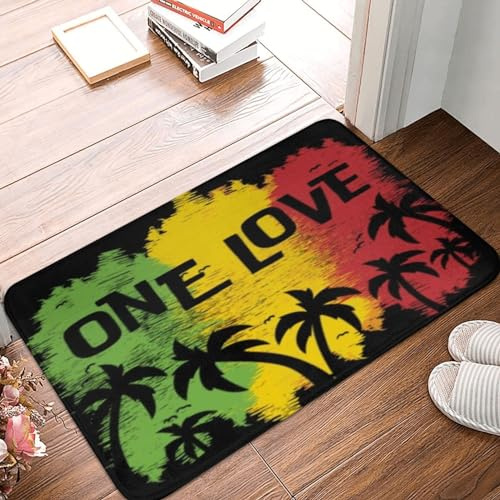 asbwuo One Love Rastafari Rasta Reggae Fußmatte – Schmutzfangmatte für den Außenbereich, rutschfest, für den Innen- und Außenbereich, niedriges Profil, für die Vordertür (61 x 40,6 cm)