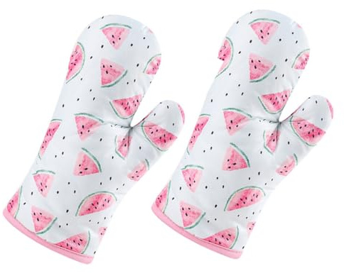 ARTSEWPLY 2 Stück Hitzebeständige Polyester Ofenhandschuhe mit Wassermelonen Küchenhandschuhe zum Backen Grillen und Mikrowelle Isolierend und Hitzeschützend für Sicheres Kochen